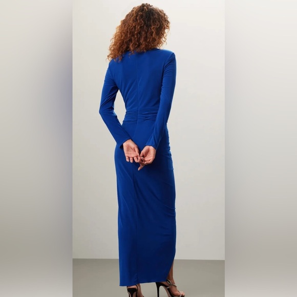 Rene Ruiz Elegant Ruched Long Sleeve‎ Cobalt Blue Gown women’s size 0 - Picture 2 of 5